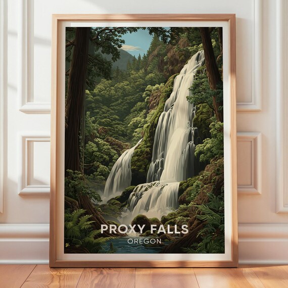 Proxy Falls Oregon Vintage Travel Poster
