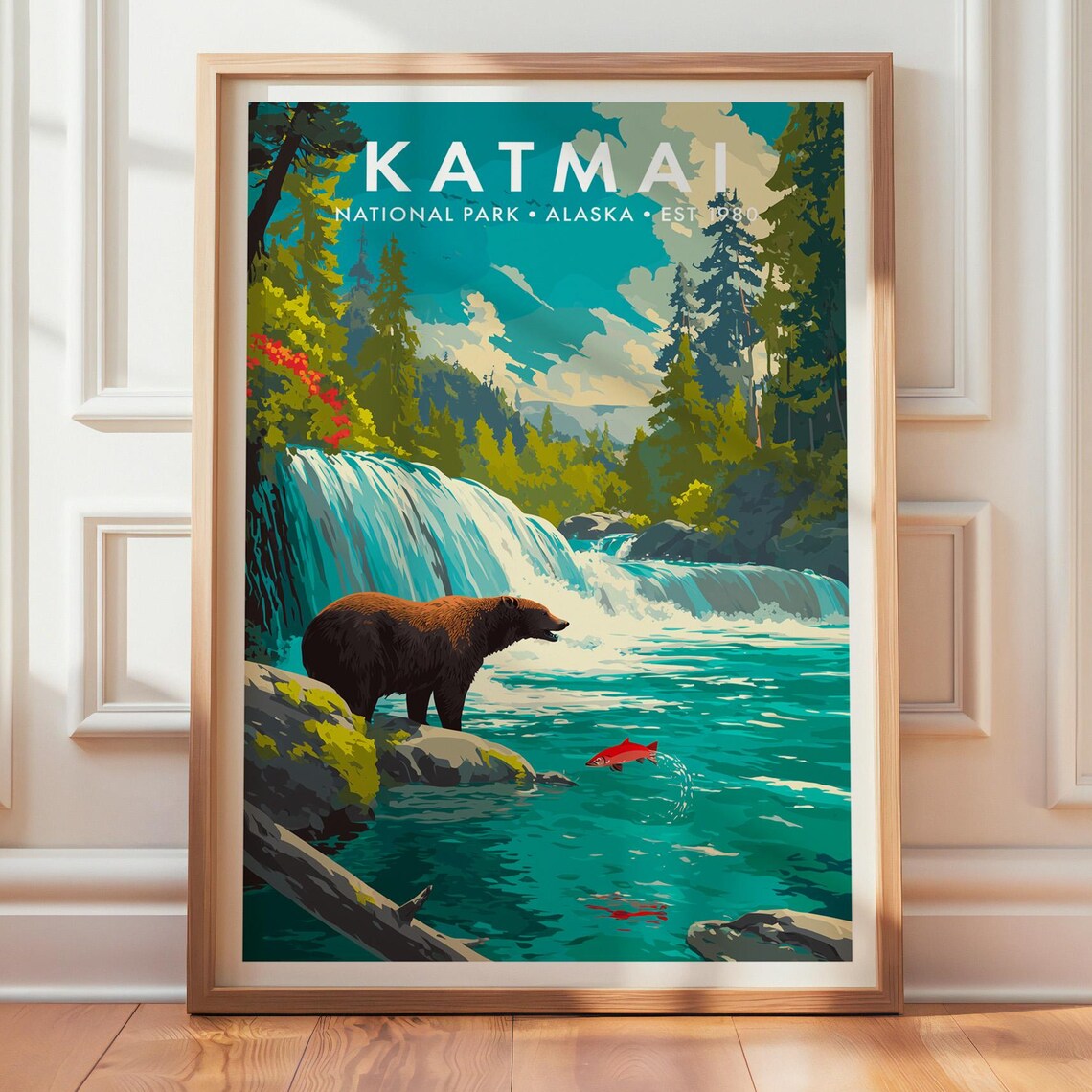 Katmai National Park Retro Travel Poster