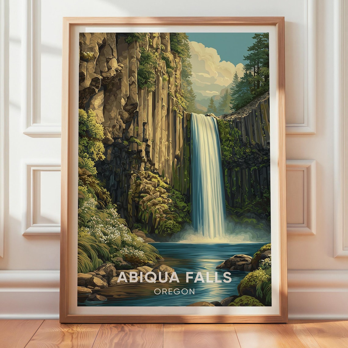 Abiqua Falls Oregon Waterfall Basalt Column Travel Art Poster