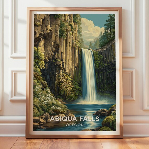 Abiqua Falls Oregon Waterfall Basalt Column Travel Art Poster