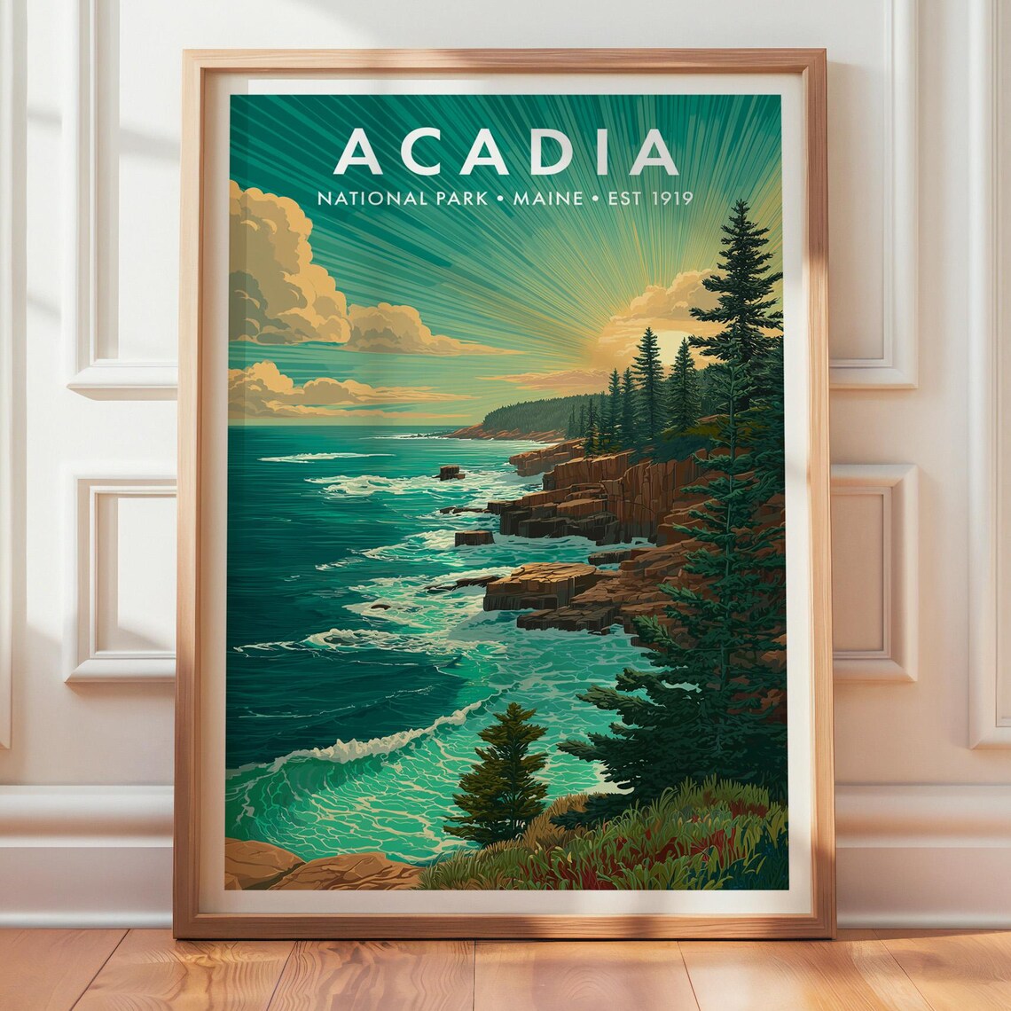 Acadia National Park Retro Travel Poster