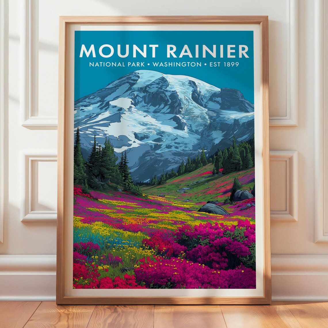 Mount Rainier National Park Retro Travel Poster