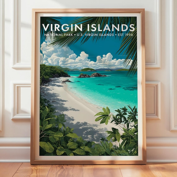 Virgin Islands National Park Tropical Caribbean Beach Travel Poster
