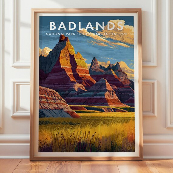 Badlands National Park, Retro Travel Poster