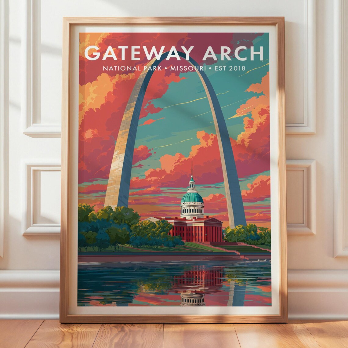 Gateway Arch National Park Missouri Sunset Retro Travel Poster