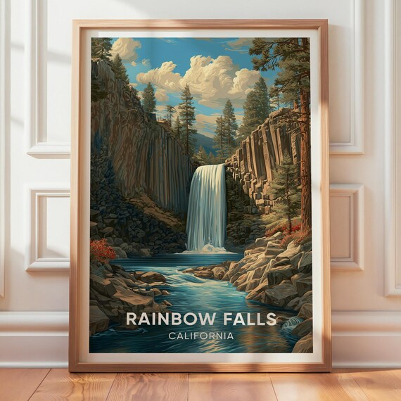 Rainbow Falls California Vintage Travel Poster