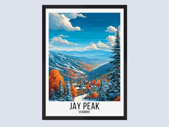 Jay Peak Vermont Snowy Mountain Resort Fall Colors Travel Poster