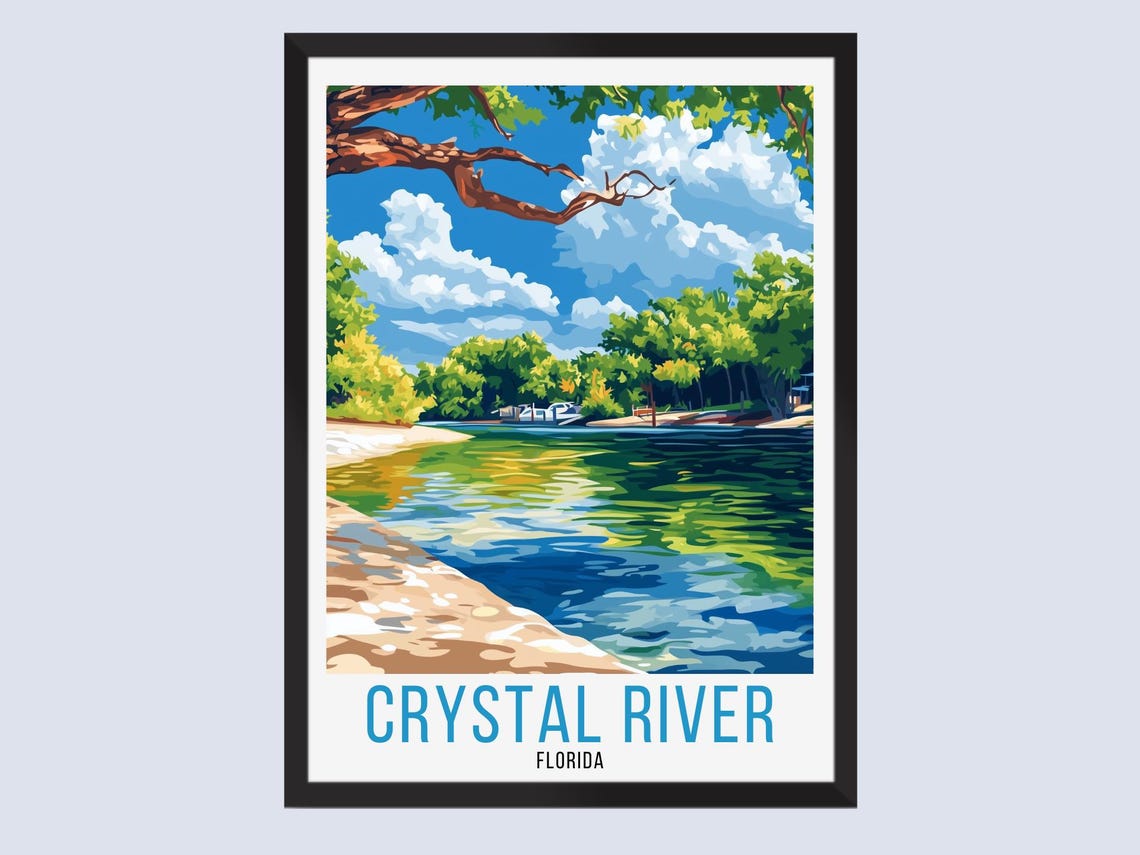 Crystal River Travel Poster Print Florida Wall Art Home Decor Gift