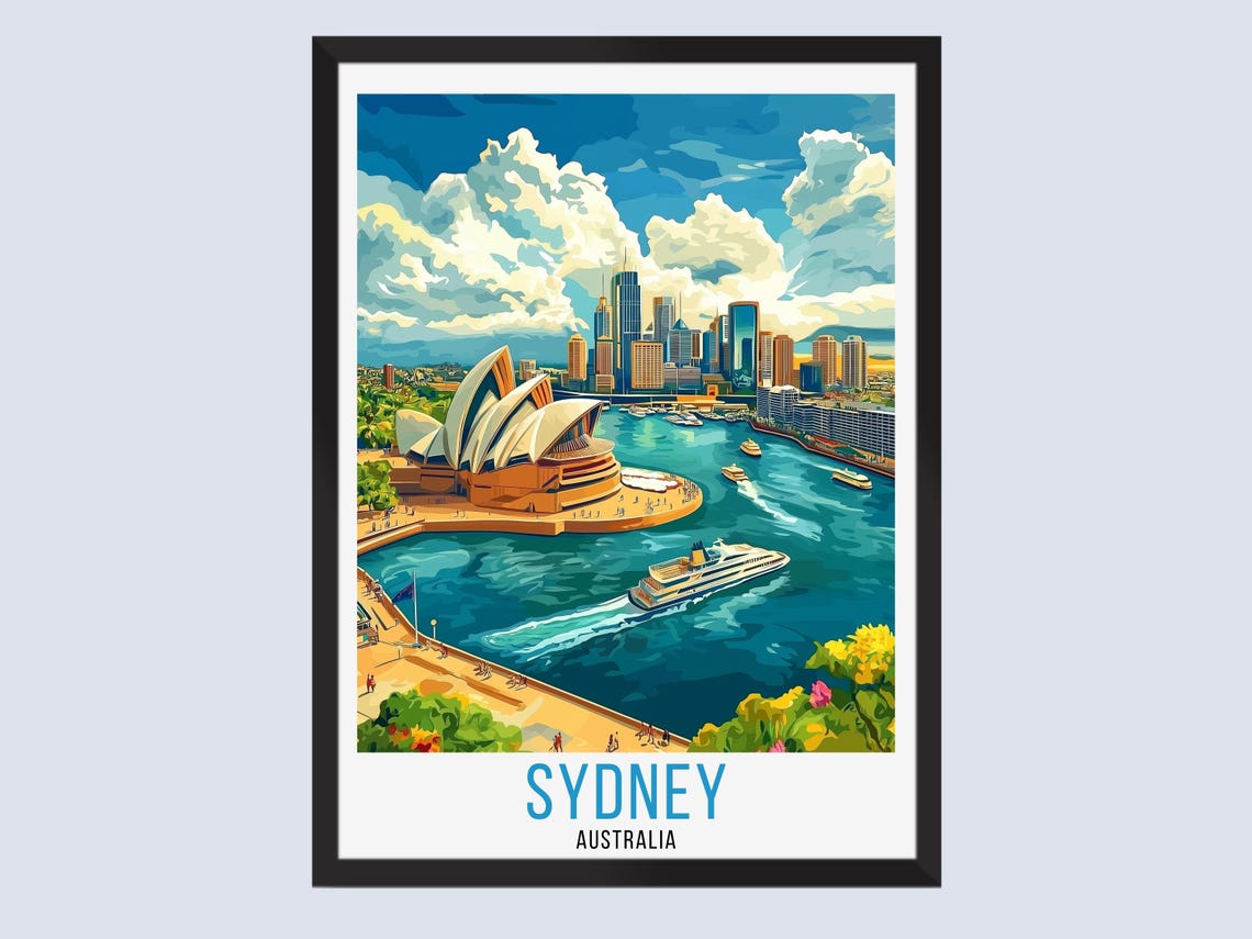 Sydney Australia Opera House Aerial Harbor Skyline Travel Poster