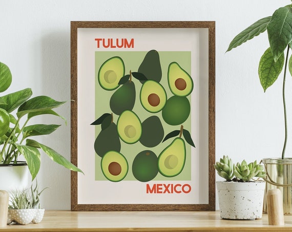 Avocado Tulum Mexico Print Art Avocados Fruit Market Wall Art Green Kitchen Art Print Cute Trendy Wall Art
