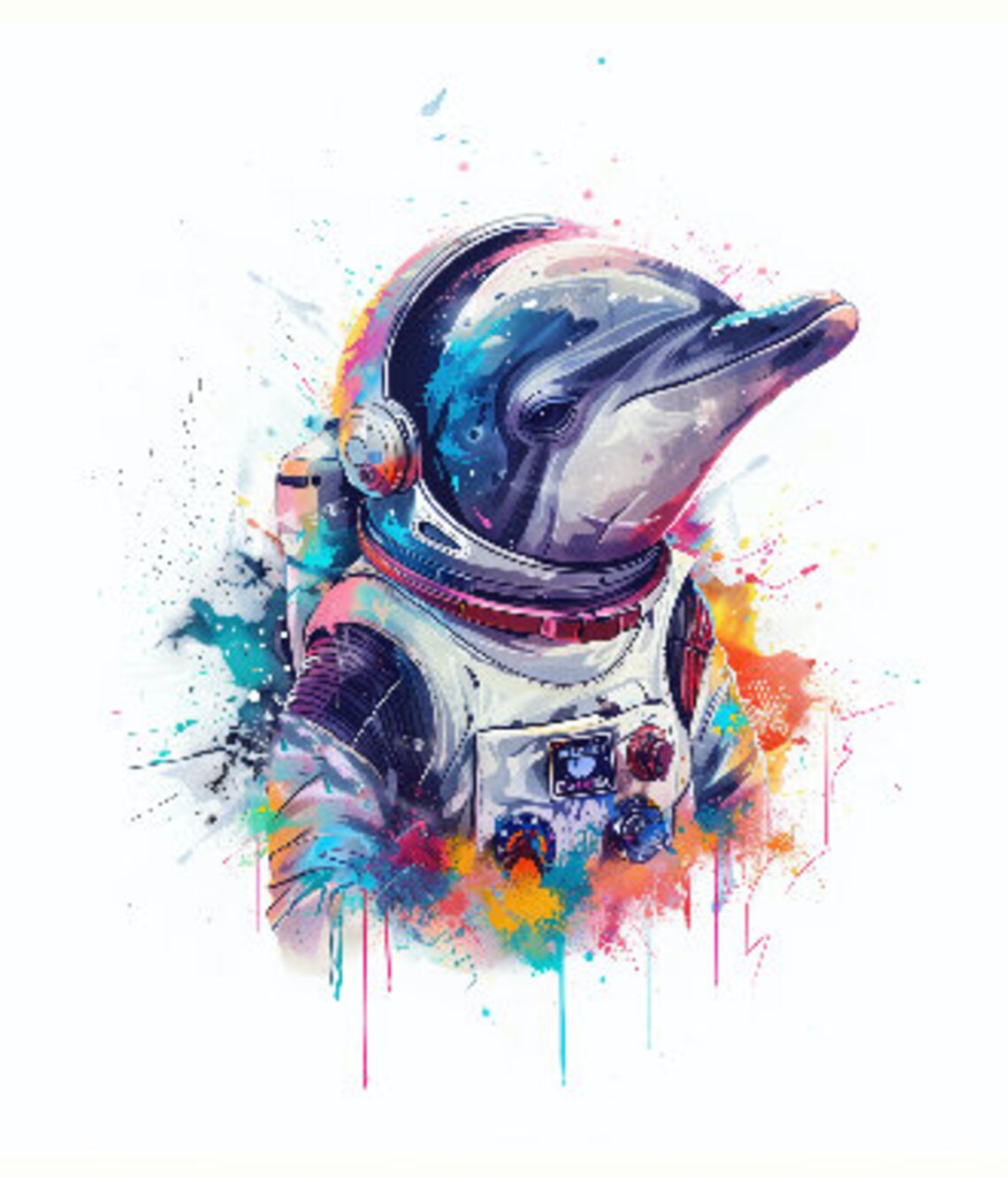 Dolphin Astronaut Watercolor Ocean Space Suit Animal Art Poster - Image 2