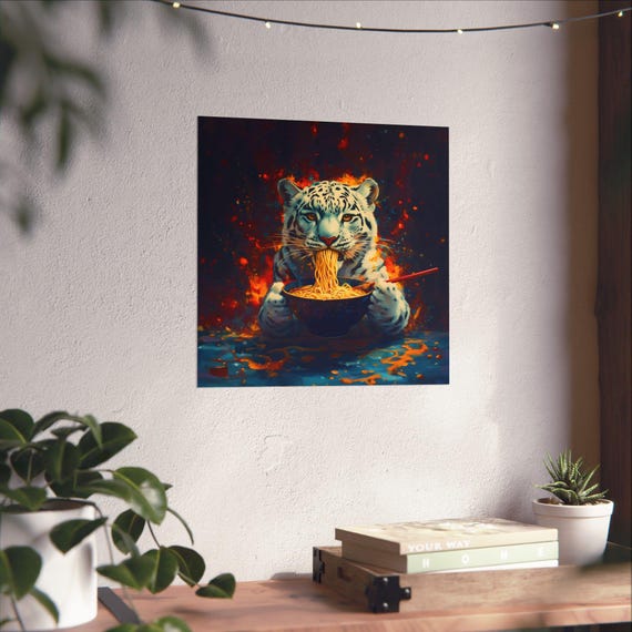 Maximalist Eclectic Ramen Hipster Snow Leopard Poster Print Bold Altered Animal Portrait Fantasy Fun Colorful Renaissance Rustic Art