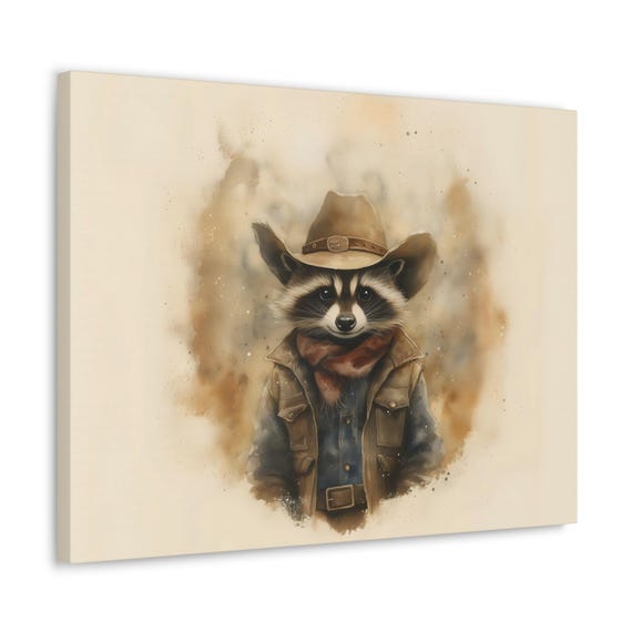 Raccoon Cowboy Grit Maximalist Eclectic Western Print Bold Altered Party Portrait Fantasy Fun Colorful Renaissance Rustic Art
