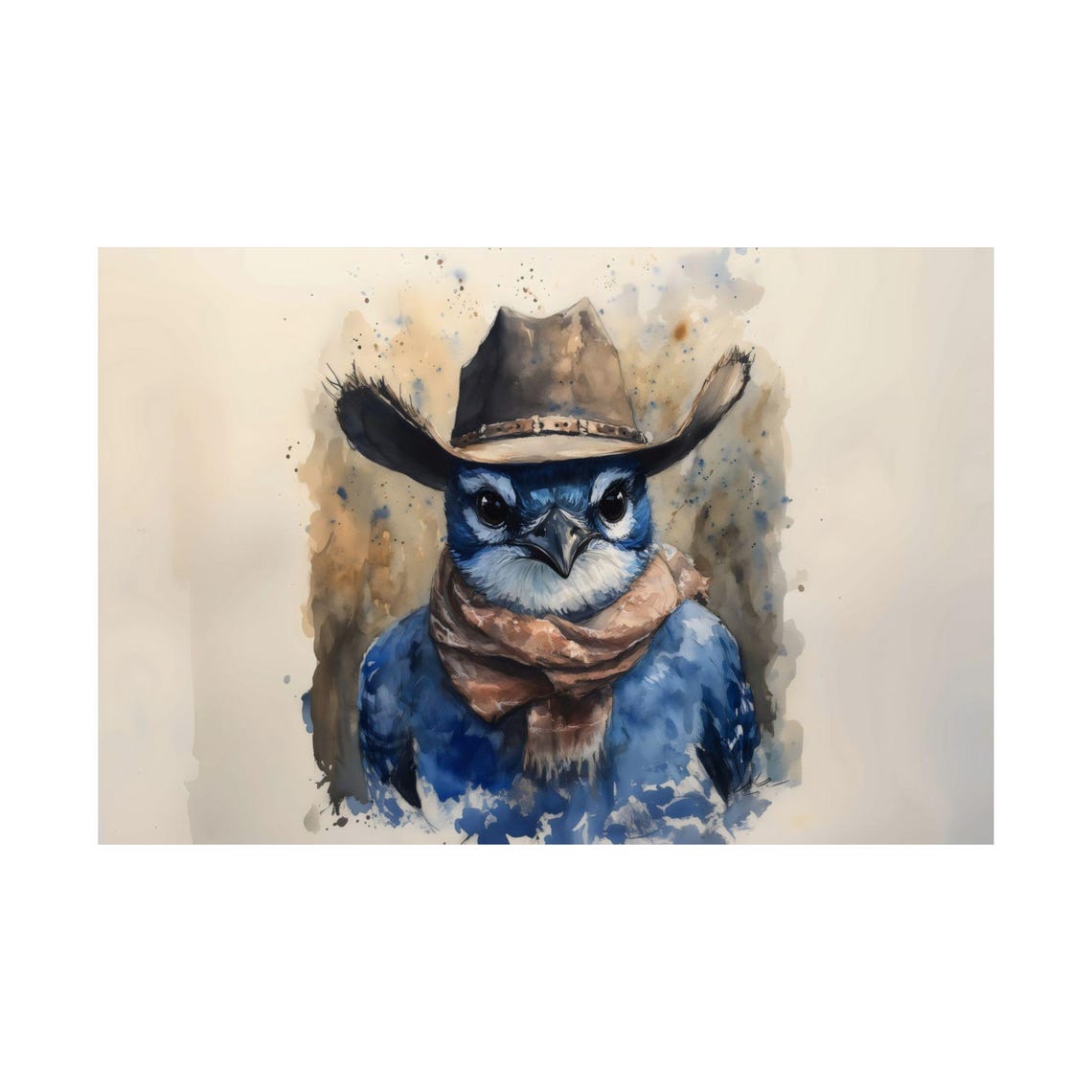 Blue Jay Cowboy Hat Watercolor Western Songbird Artwork Poster - Image 2