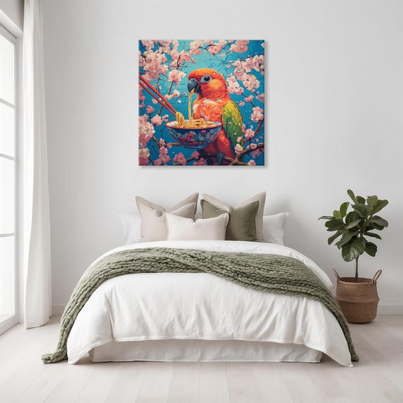 Maximalist Eclectic Ramen Parrot Print Bold Altered Animal Portrait Fantasy Fun Colorful Renaissance Rustic Art
