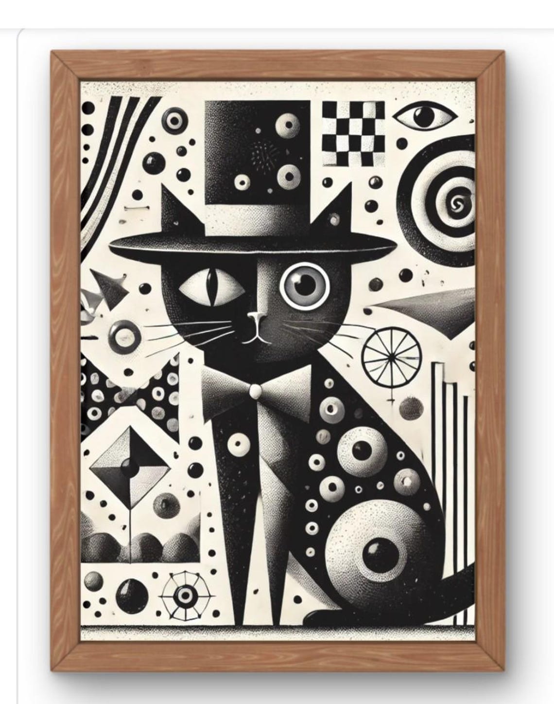 Black Cat In Top Hat Surreal Geometric Dada Style Art Poster