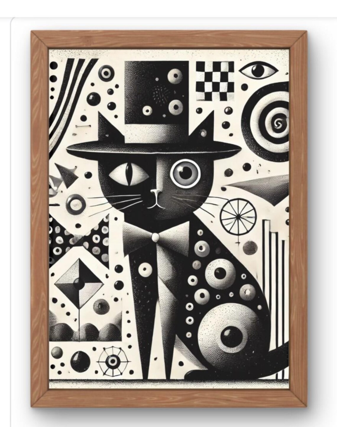 Dada Inspired Surreal Cat Art Print Abstract Balck And White Wall Decor Whimsical Modern In A Hat Available Range Of Sizes