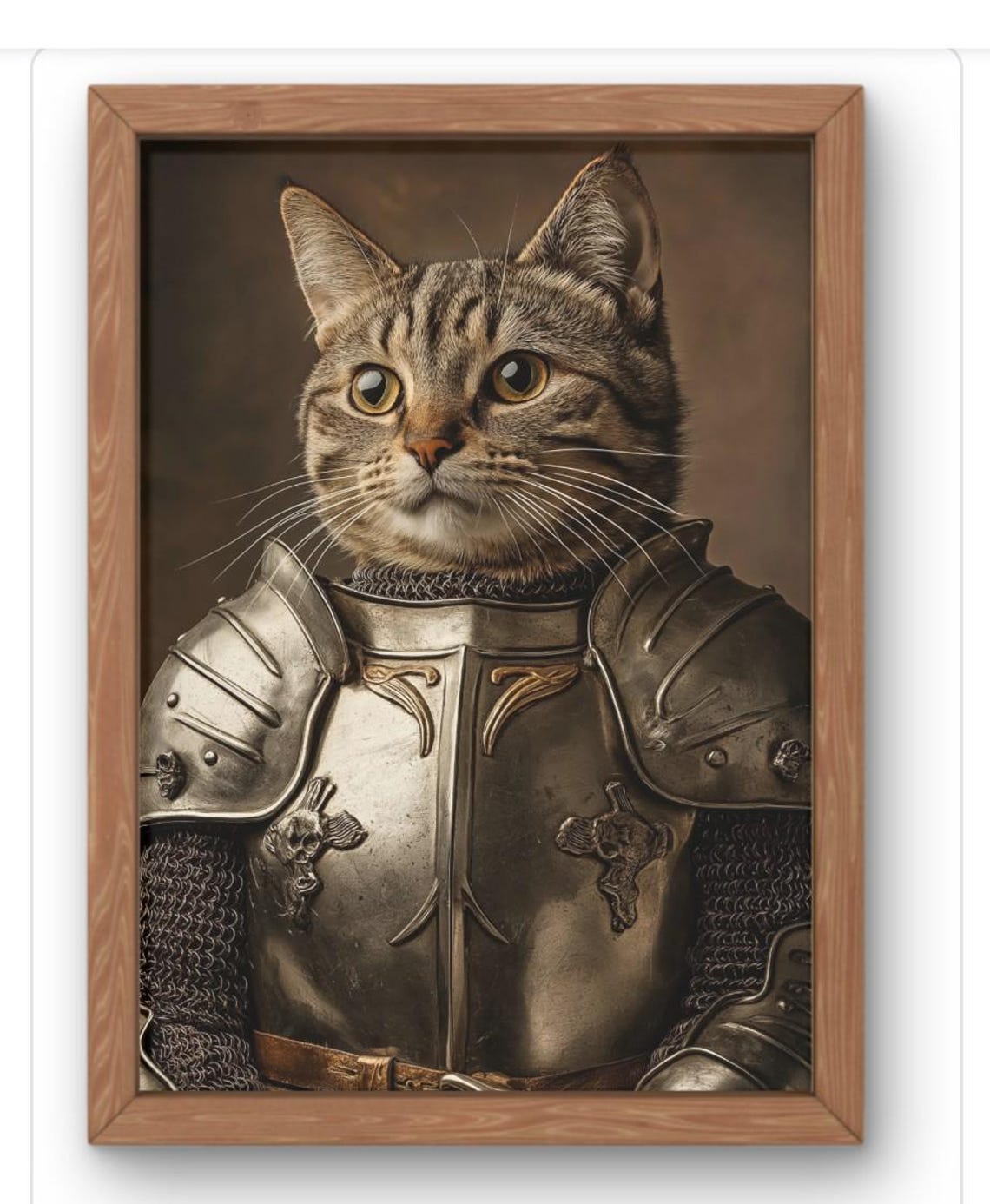 Knight Cat Medieval Armor Portrait Funny Regal Tabby Cat Poster