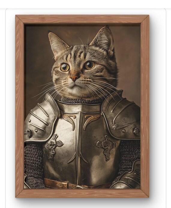 Knight Cat Medieval Armor Portrait Funny Regal Tabby Cat Poster
