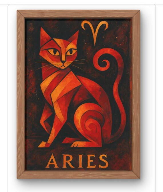 Aries Cat Zodiac Art Print Vintage A Strology Wall For Season Whimsical Horoscope Decor Lovers Gift