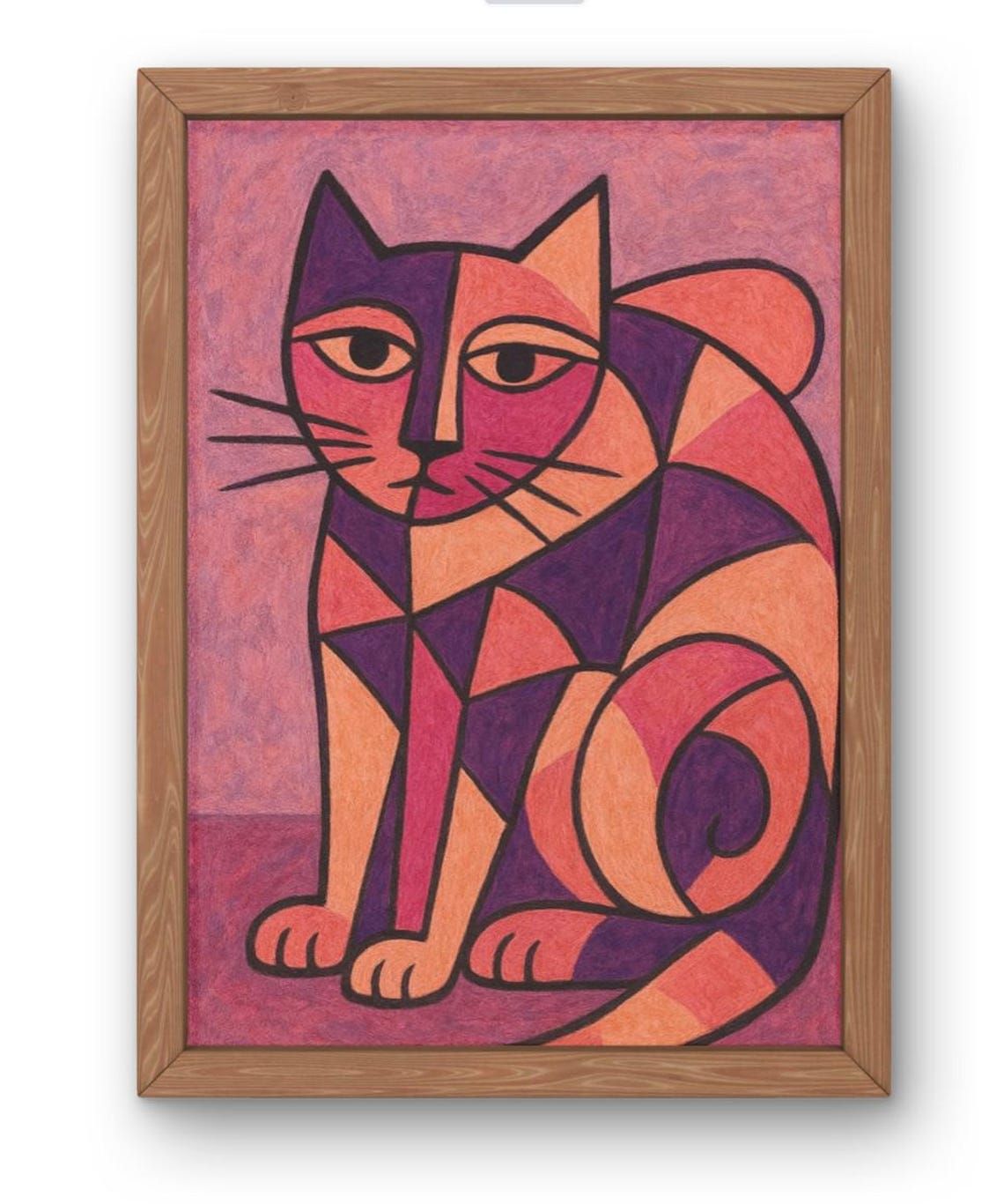 Modern Abstract Cat Art Print Bold Geometric Pink And Purple Wall Decoravailable In A5a1 Beautiful Poster Picasso Style