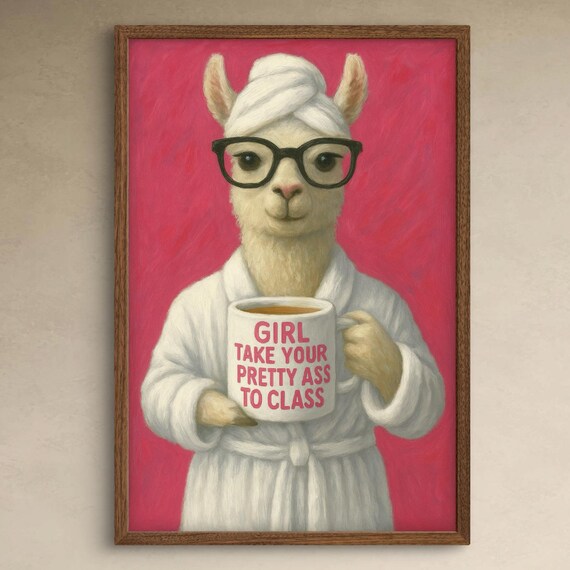 Funny Llama Coffee Wall Art Sassy Quote Poster Trendy Pink Dorm Print Motivational Decor