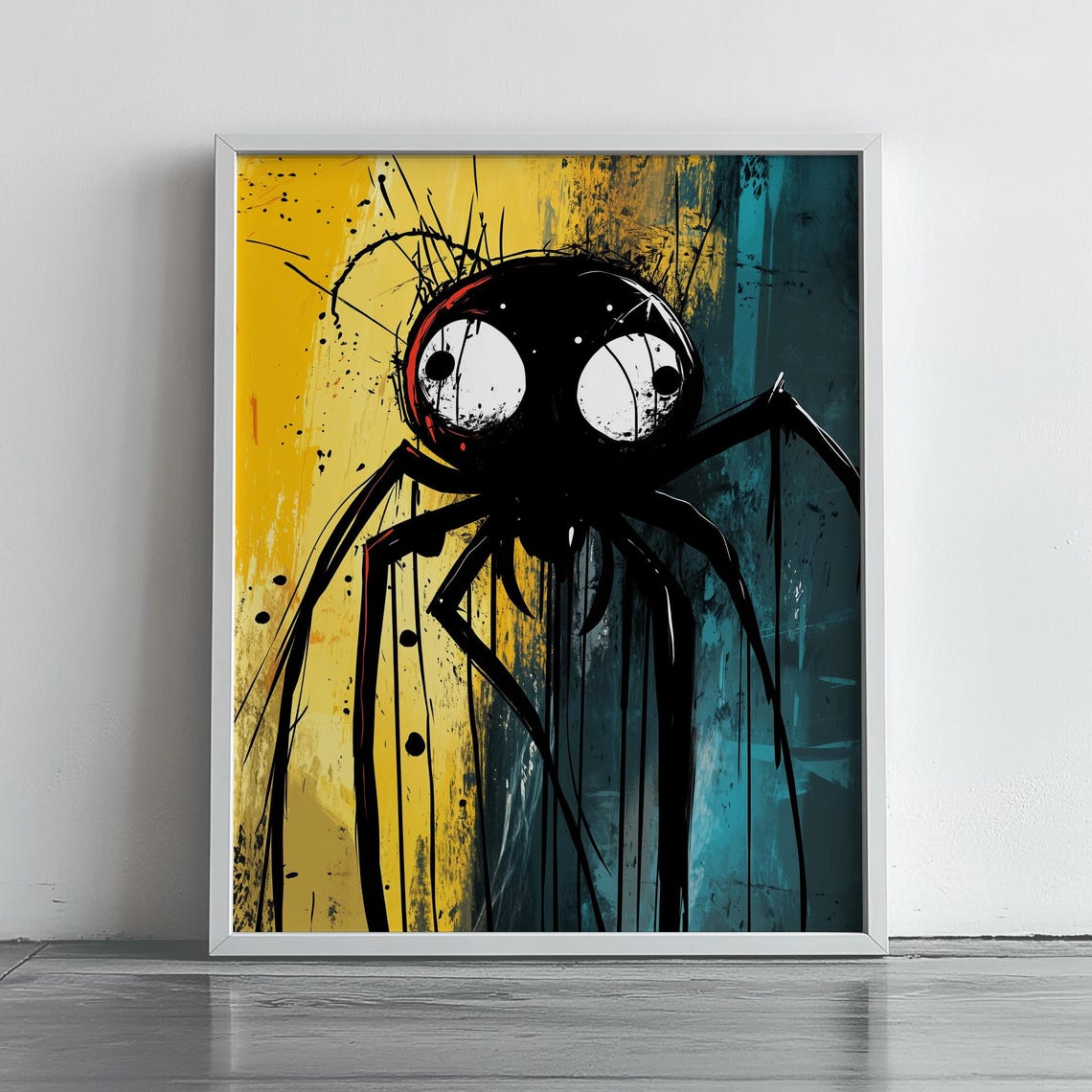 Abstract Spider Wall Art Spooky And Modern Painting Halloween Decor Edgy Black Yellow Unique Home 248