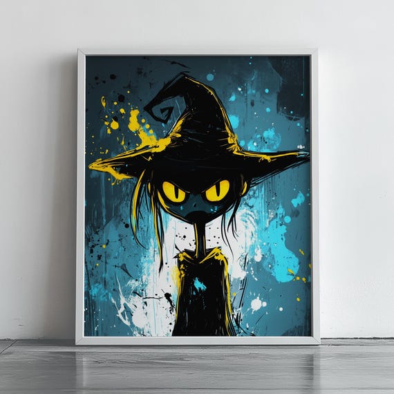 Abstract Spooky Witch Art Halloween Wall Dark Modern Decor Mysterious Painting Vibrant Colors 251