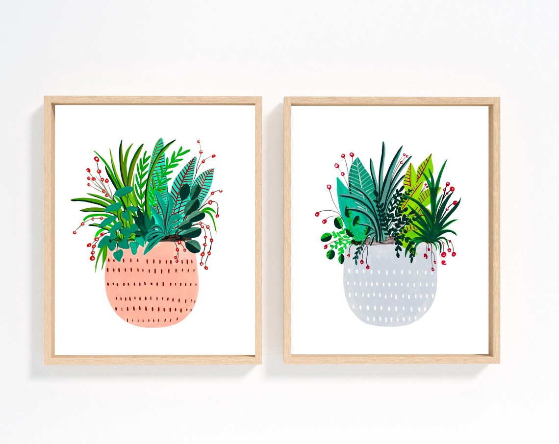 Minimalist House Plant Art Print, Mid-Century Decor