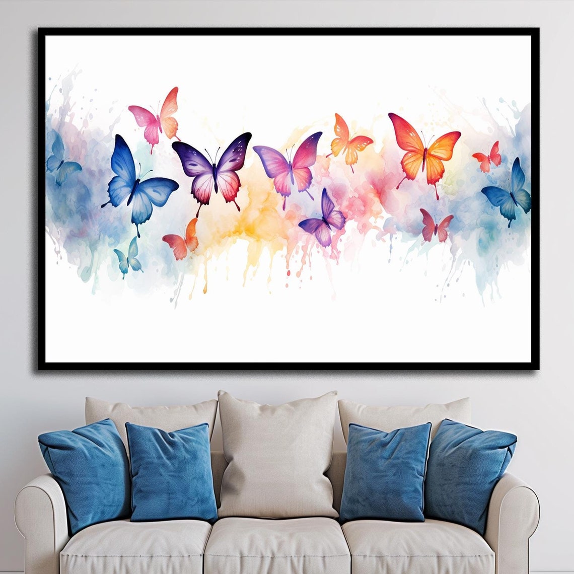 Watercolor Butterflies Pastel Sky Dreamy Floating Flight Wall Art