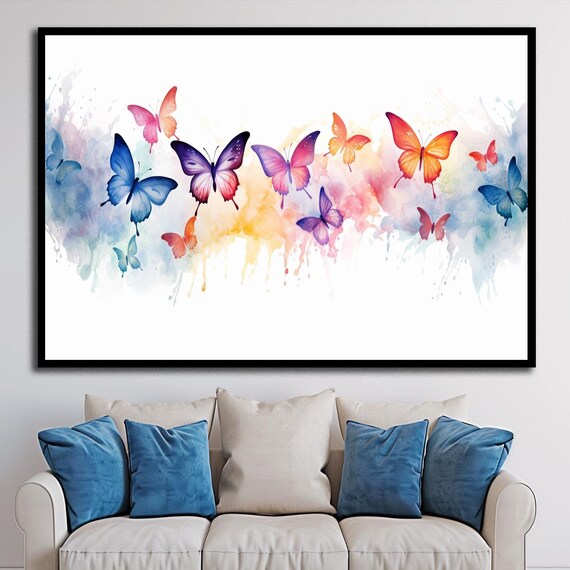 Watercolor Butterflies Pastel Sky Dreamy Floating Flight Wall Art