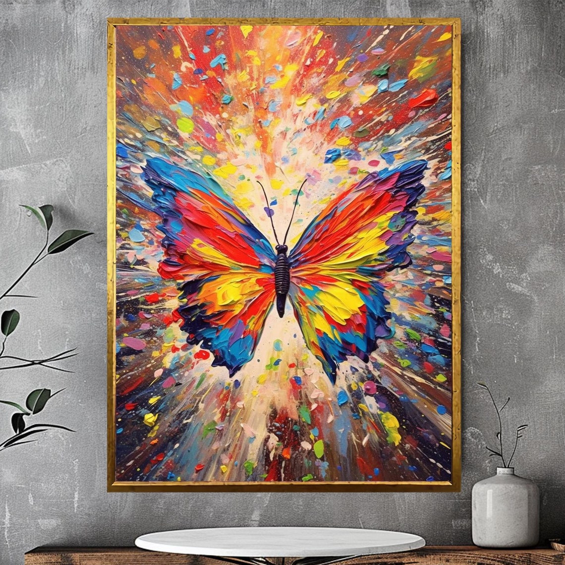 Rainbow Butterfly Explosion Colorful Abstract Paint Splash Art Poster
