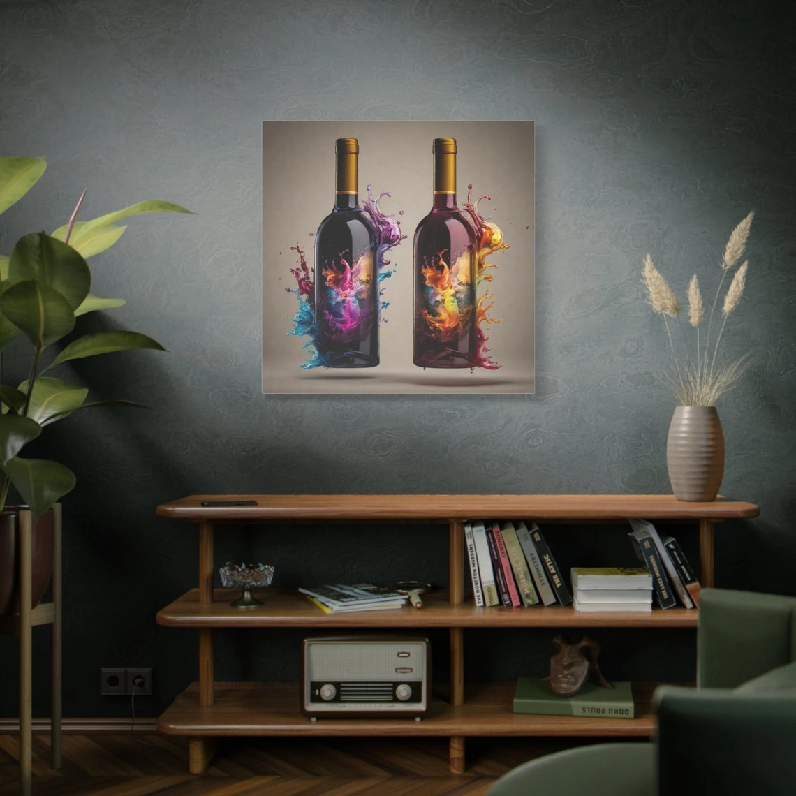 Two Wine Bottles Color Splash Explosion Abstract Kitchen Art Poster - Image 2