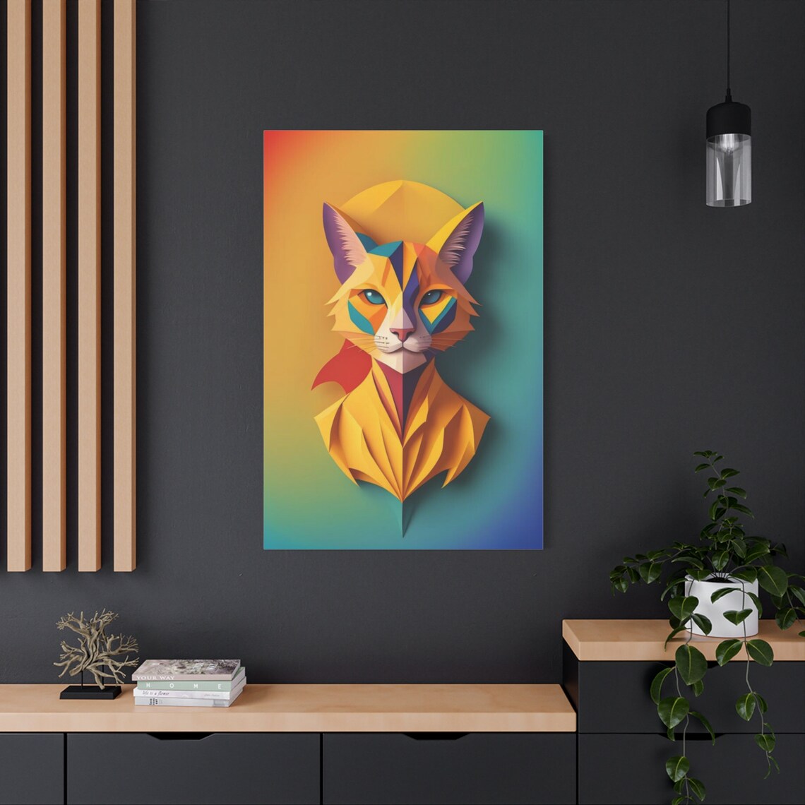 Geometric Polygonal Orange Cat Blue Eyes Colorful Abstract Animal Poster - Image 2