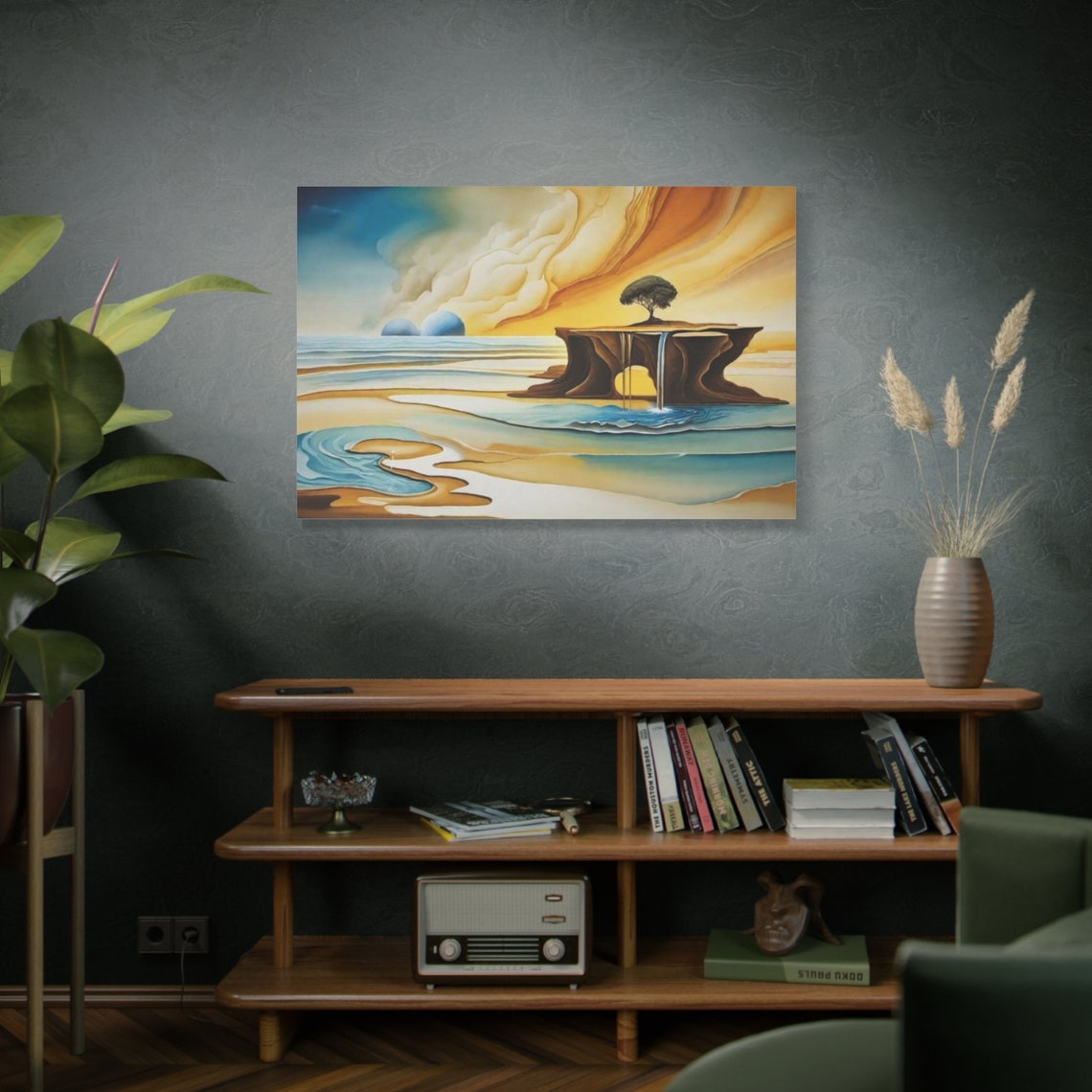 Surreal Floating Cliff Tree Waterfall Ocean Golden Dreamscape Poster - Image 2