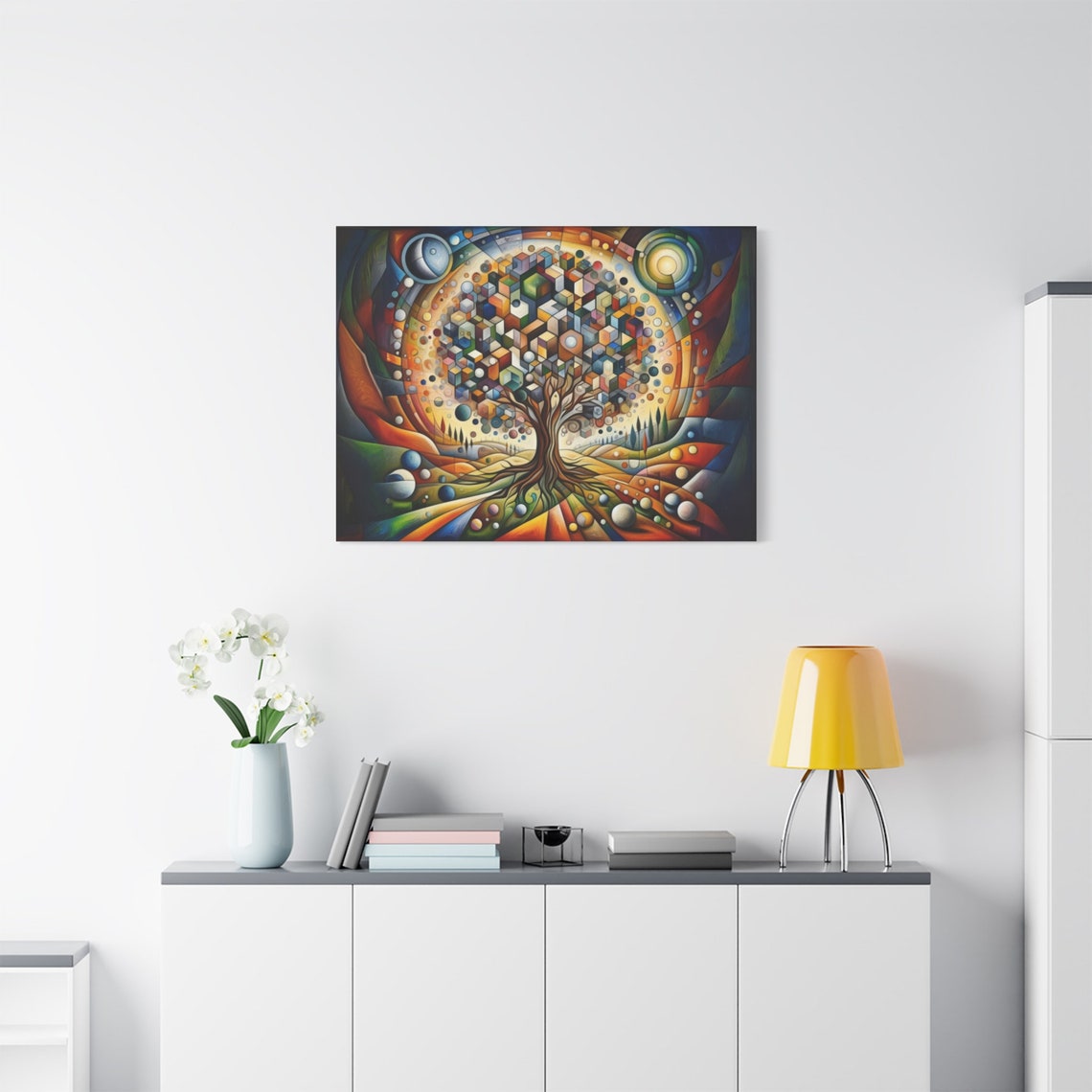 Colorful Cubism Art Tree Of Life Abstract Geometric Tree Wall Art Vibrant Tree Of Life Painting Stretched 125 - Image 2