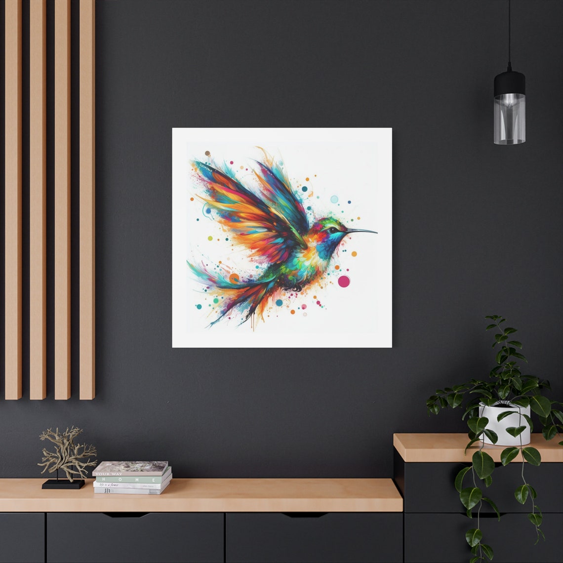 Rainbow Watercolor Splash Hummingbird Flight Bird Art Wall Poster - Image 3