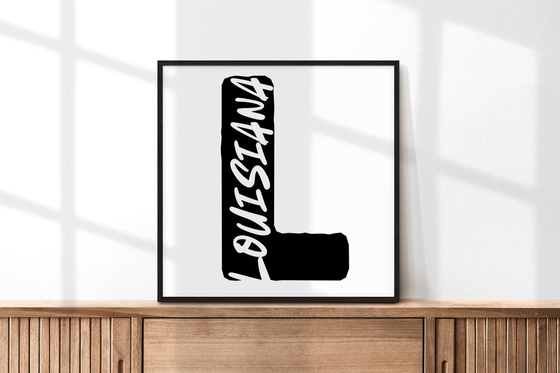 Louisiana Bold Black Brush Letter L Typography State Pride Poster