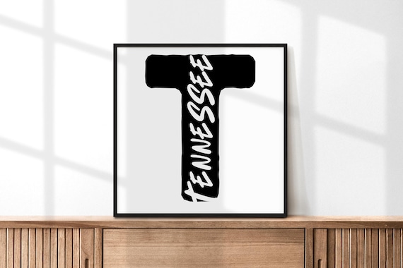Tennessee State Large Letter T Black White Minimalist Typography Print