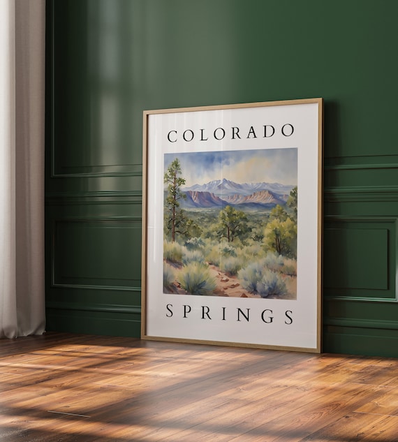Colorado Springs Mountain Watercolor Travel Poster for Home Decor