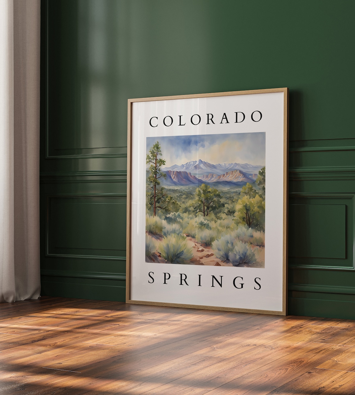 Colorado Springs Mountain Watercolor Travel Poster for Home Decor