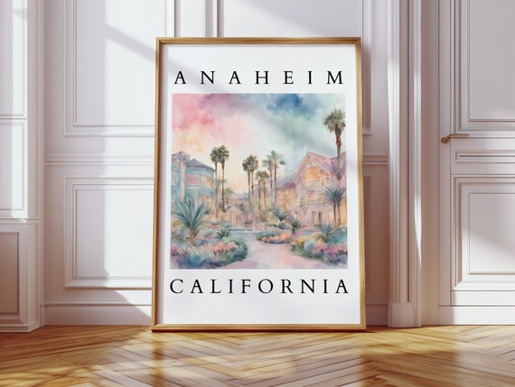 Anaheim Watercolor Print Wall Art Palm Trees Airbnb For Home Decor