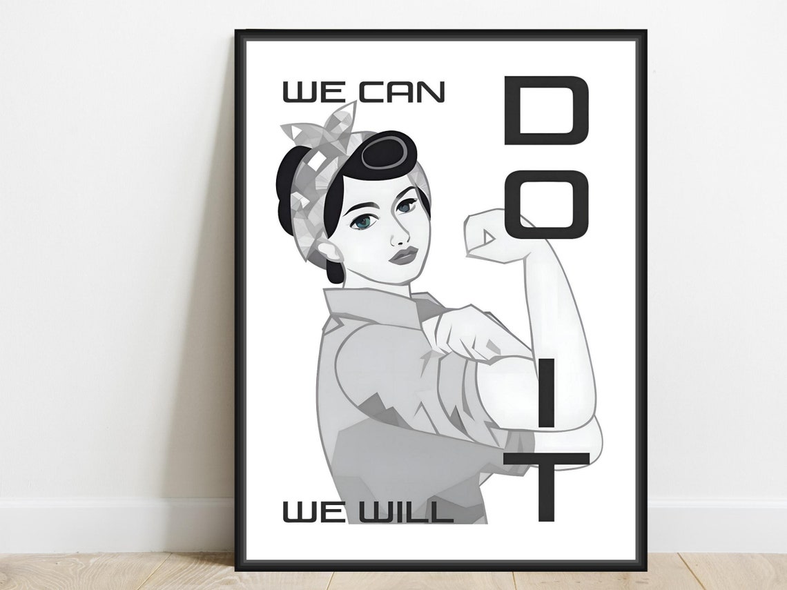We Can Do It Rosie The Riveter Iconic Vintage Gray Wall Poster