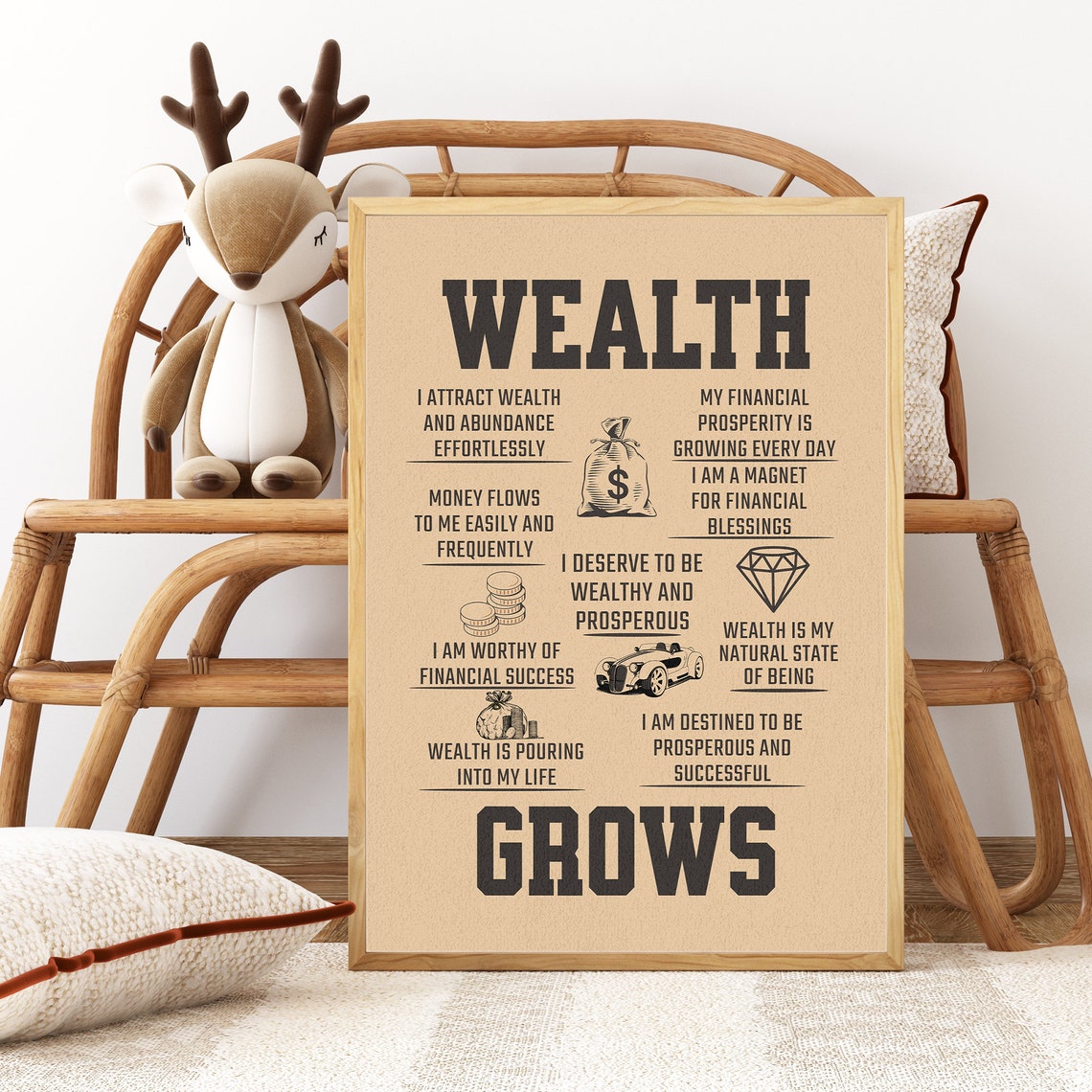 Wealth Grows Money Affirmation Manifestation Mindset Typography Poster - Image 4