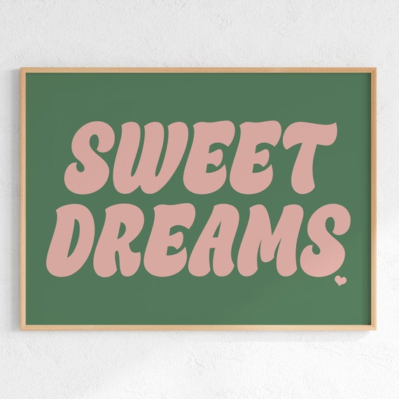 Sweet Dreams Print Above Bed Horizontal Wall Art Pink Dorm Room Prints Teenage Girl Bedroom Decor Nursery Poster Mid Century Decor