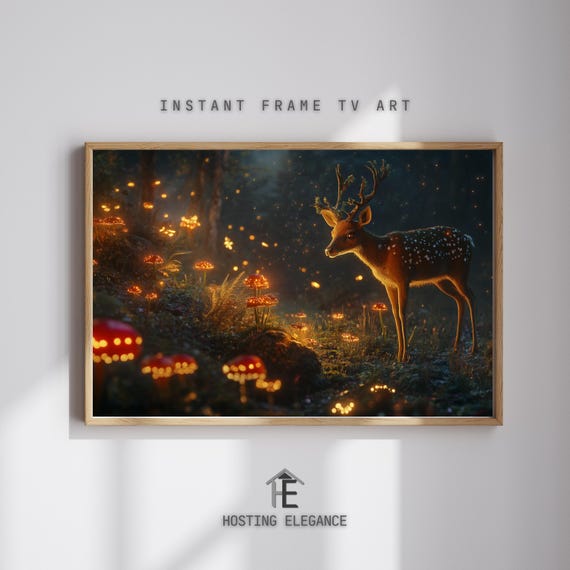Enchanted Forest Deer Frame Tv Art For Samsung Modern Wall Decor
