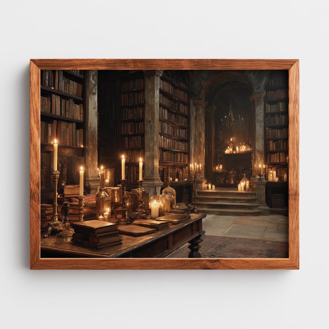 Medieval Candlelit Library Dark Academia Gothic Style Vintage Poster