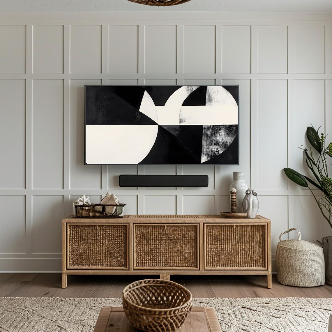 Minimalist Abstract Black And White Tv Art Frame Tv Artwork Bold Geometric Shapes With Modern Design Monochrome Wall Decor - Image 3