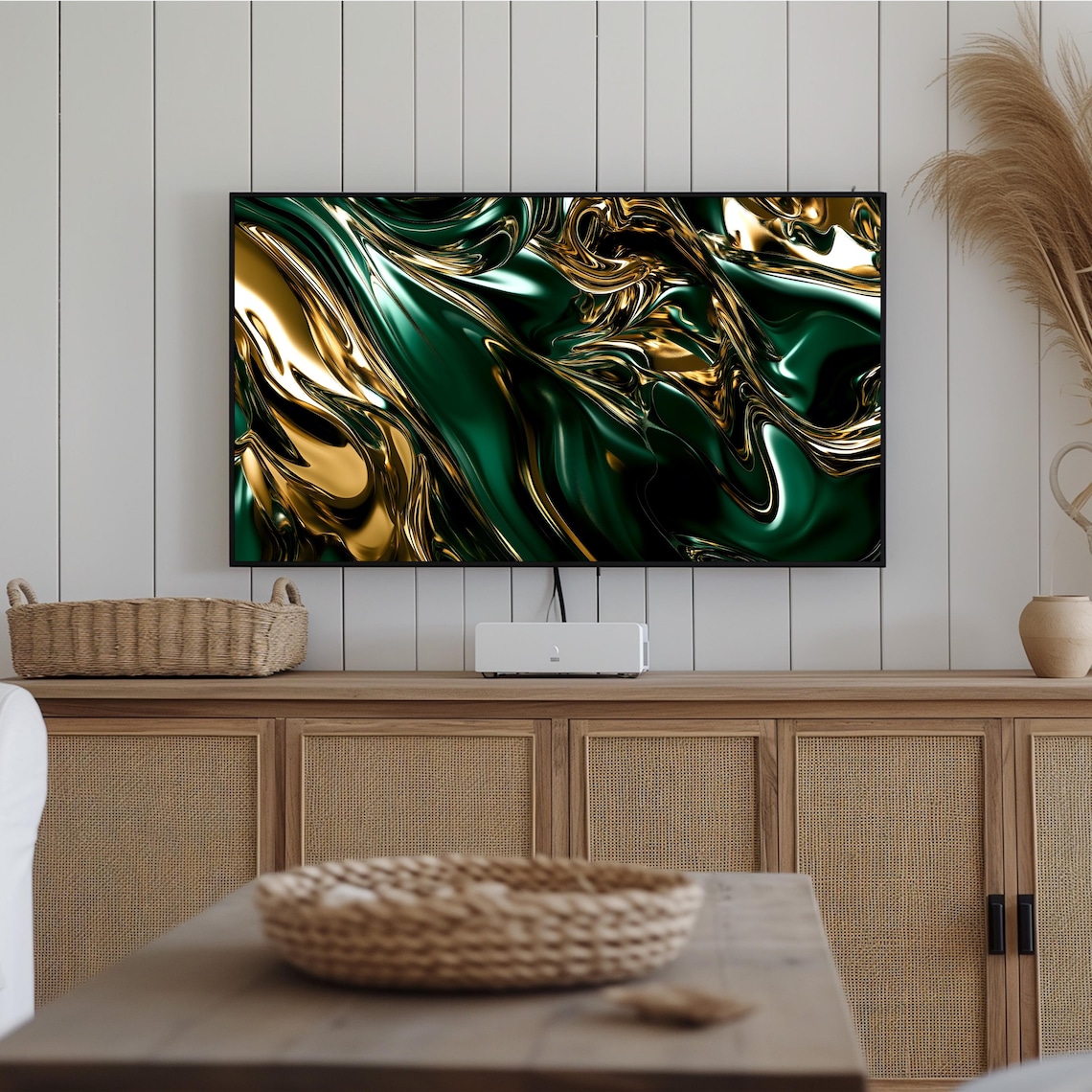 Gold Green Liquid Marble Metallic Swirl Luxury Abstract Art Poster - Image 2