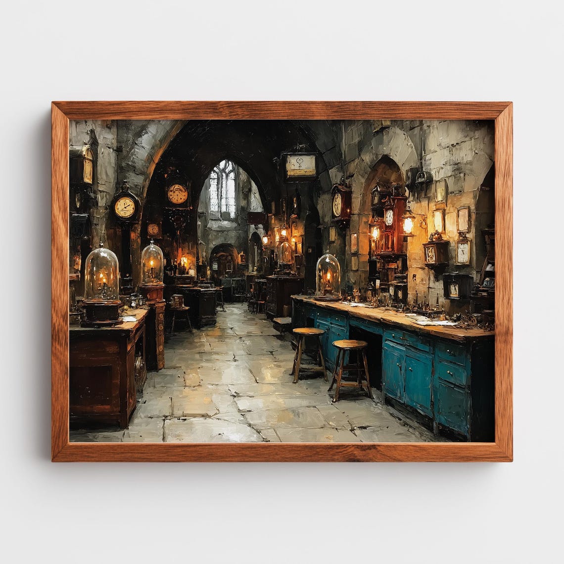 Vintage Clockmaker Workshop Antique Interior Moody Oil Painting Poster